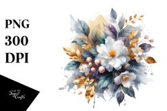 Vibrant Bouquet with Jasmine and Gold Foil Clipart Product Image 1