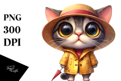 Expressive Cat in Raincoat | Watercolor Clipart Product Image 1