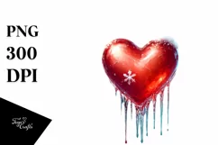 Icy Red Glossy Heart, Watercolor PNG Product Image 1