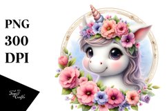 Baby Unicorn with Petunia Frame | Clipart Product Image 1