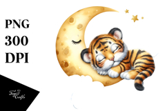 Sleeping Baby Tiger on a Moon, PNG Product Image 1