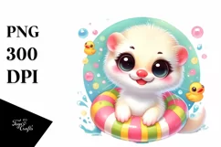 Colorful Smiling Ermine with Swimming Ring | Clipart Product Image 3