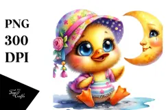 Vibrant Baby Duck with Smiling Moon PNG Product Image 1