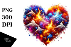 Colorful Fire Heart Digital Painting PNG Product Image 1
