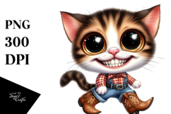 Happy Baby Cat in Cowboy Boots | Watercolor Clipart Product Image 1