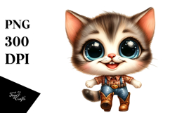 Happy Baby Cat in Cowboy Boots | Watercolor Clipart Product Image 1
