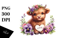 Cute Highland Cow Pansy Clipart Product Image 3