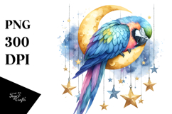 Pastel Macaw Sleeping on Moon | Sublimation | Clipart Product Image 1