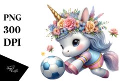 Baby Unicorn Playing Handball in Watercolor | Clipart Product Image 1