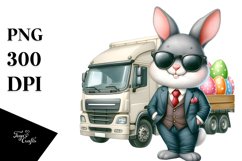Bunny Loading Truck with Eggs Watercolor PNG Product Image 1