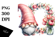 Cute Watercolor Gnome with Tulip Floral PNG Product Image 1