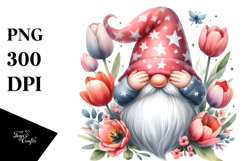 Cute Watercolor Gnome with Tulip Floral PNG Product Image 1