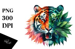 Abstract Vibrant Watercolor Tiger with Leaves Forming Product Image 3