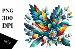 Abstract Vibrant Watercolor Bird with Flowers JPEG Product Image 3