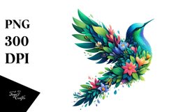 Abstract Vibrant Watercolor Bird with Flowers JPEG Product Image 3