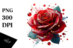 Red Rose with Golden Insertions PNG Product Image 1