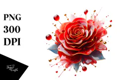 Red Rose with Golden Insertions PNG Product Image 1