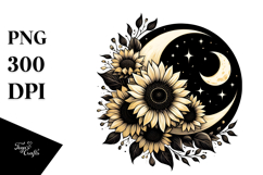 Retro Half Moon with Sunflowers PNG Product Image 1