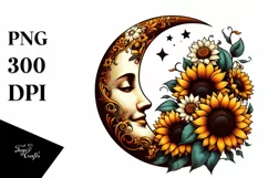 Retro Half Moon with Sunflowers PNG Product Image 1