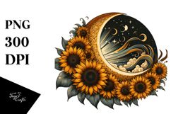 Retro Moon with Sunflowers PNG Product Image 1