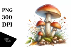 Detailed Pastel Mushroom Watercolor Splash PNG Product Image 1