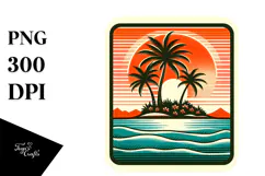 Retro Tropical Island Sunset, Clipart PNG Product Image 1