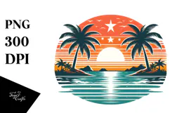 Retro Tropical Island Sunset PNG Product Image 1