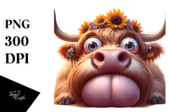 Whimsical Highland Cow with Flower Crown PNG Product Image 1