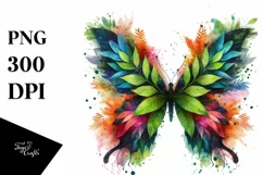 Abstract Vibrant Watercolor Butterfly with Leaves and Product Image 3