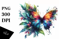 Abstract Vibrant Butterfly with Plant Leaves, PNG Product Image 3