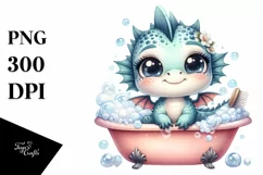 Cute Baby Dragon Bath Tub Bubbles | Sublimation | Clipart Product Image 1