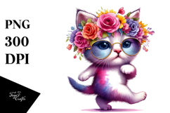 Watercolor Vibrant Cat Dancing PNG Product Image 1