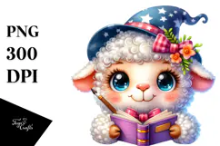 Cute Baby Lamb with Wizard Hat PNG Product Image 1