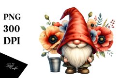 Gnome with Poppy Floral Frame PNG Product Image 1