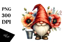Gnome with Poppy Floral Frame PNG Product Image 1