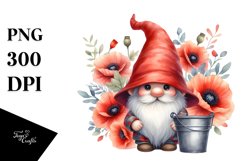 Cute Gnome with Big Hat and Poppy Frame PNG Product Image 1