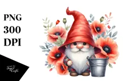 Cute Gnome with Big Hat and Poppy Frame PNG Product Image 1