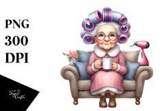 Old Lady Watercolor Character Sitting on a Sofa Product Image 3