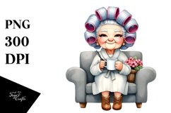 Old Lady Watercolor Character Sitting on a Sofa Product Image 3