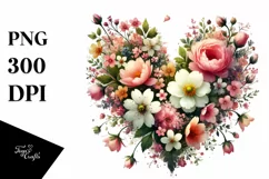 Spring Flower Heart, Digital Watercolor PNG Product Image 1