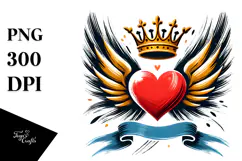 Simple Paintbrush Style Heart Wings Crown PNG Product Image 1
