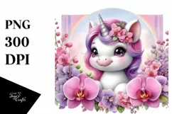 Pastel Unicorn Orchid Frame Art | Sublimation Clipart Product Image 1