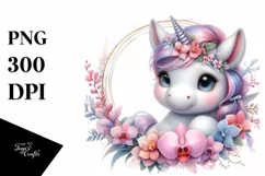 Unicorn and Orchid Frame Art | Sublimation Clipart Product Image 1