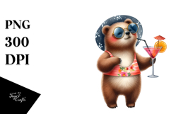 Funky Bear with Cocktail, Vibrant PNG Product Image 1