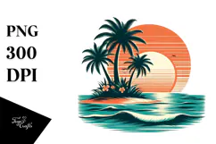 Retro Tropical Island Sunset PNG Product Image 1
