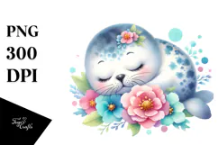Colorful Baby Seal Sleeping In Flower Product Image 1