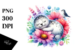Colorful Baby Seal Sleeping In Flower Product Image 1