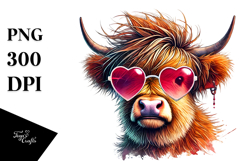 Highland Calf with Heart Sunglasses PNG Product Image 1