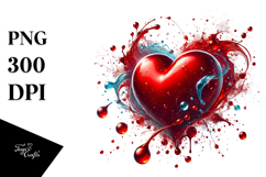 Red Glossy Heart on Splashy Background PNG Product Image 1