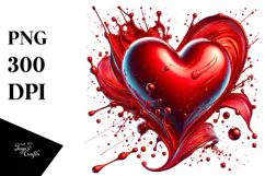 Red Glossy Heart on Splashy Background PNG Product Image 1
